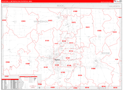 Rockford Metro Area Wall Map Red Line Style 2024