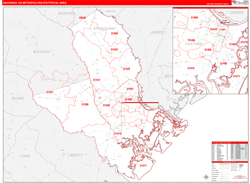Savannah Metro Area Wall Map Red Line Style 2024