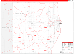 Sheboygan Metro Area Wall Map Red Line Style 2024