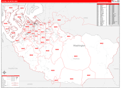 Tacoma Metro Area Wall Map Red Line Style 2024