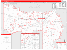 Texarkana Metro Area Wall Map Red Line Style 2024