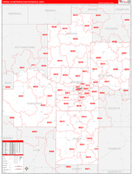 Topeka Metro Area Wall Map Red Line Style 2024