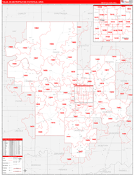 Tulsa Metro Area Wall Map Red Line Style 2024