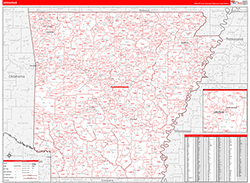 Arkansas Wall Map Zip Code Red Line Style 2026