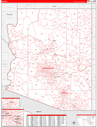 Arizona Wall Map Zip Code Red Line Style 2026
