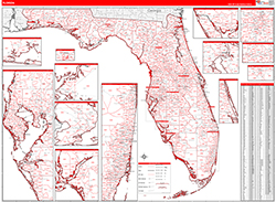 Florida Wall Map Zip Code Red Line Style 2026