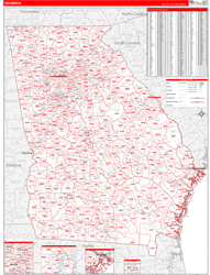 Georgia Wall Map Zip Code Red Line Style 2024