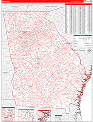 Georgia Wall Map Zip Code Red Line Style 2026