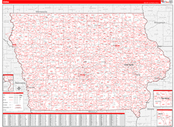 Iowa Wall Map Zip Code Red Line Style 2026