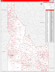 Idaho Wall Map Zip Code Red Line Style 2024