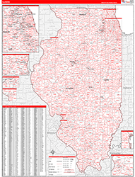 Illinois Wall Map Zip Code Red Line Style 2026