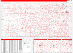 Kansas Wall Map Zip Code Red Line Style 2026