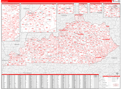 Kentucky Wall Map Zip Code Red Line Style 2024