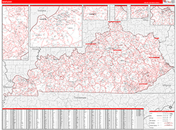 Kentucky Wall Map Zip Code Red Line Style 2026
