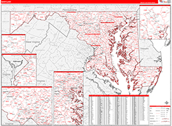 Maryland Wall Map Zip Code Red Line Style 2026