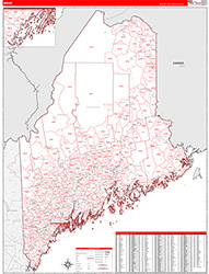 Maine Wall Map Zip Code Red Line Style 2026
