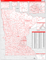 Minnesota Wall Map Zip Code Red Line Style 2024