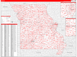 Missouri Wall Map Zip Code Red Line Style 2023