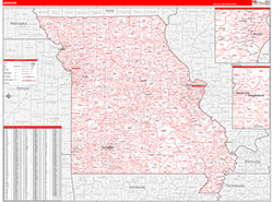 Missouri Wall Map Zip Code Red Line Style 2026