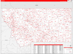 Montana Wall Map Zip Code Red Line Style 2024
