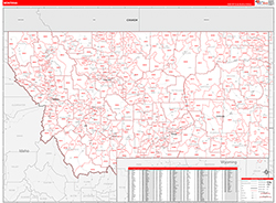 Montana Wall Map Zip Code Red Line Style 2026