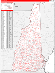 New Hampshire Wall Map Zip Code Red Line Style 2026