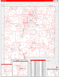 New Mexico Wall Map Zip Code Red Line Style 2026