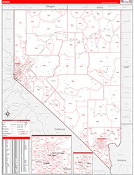 Nevada Wall Map Zip Code Red Line Style 2026
