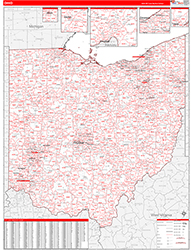 Ohio Wall Map Zip Code Red Line Style 2026