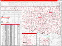 Oklahoma Wall Map Zip Code Red Line Style 2026