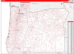Oregon Wall Map Zip Code Red Line Style 2026