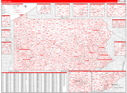 Pennsylvania Wall Map Zip Code Red Line Style 2023