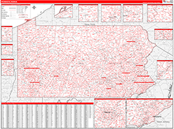 Pennsylvania Wall Map Zip Code Red Line Style 2026