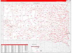 South Dakota Wall Map Zip Code Red Line Style 2024