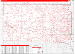 South Dakota Wall Map Zip Code Red Line Style 2026