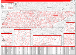 Tennessee Wall Map Zip Code Red Line Style 2026