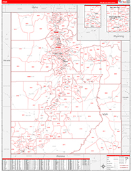 Utah Wall Map Zip Code Red Line Style 2026
