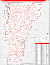 Vermont Wall Map Zip Code Red Line Style 2026