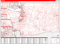 Washington Wall Map Zip Code Red Line Style 2026