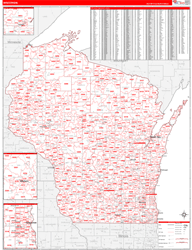 Wisconsin Wall Map Zip Code Red Line Style 2024