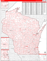 Wisconsin Wall Map Zip Code Red Line Style 2026