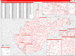 West Virginia Wall Map Zip Code Red Line Style 2024
