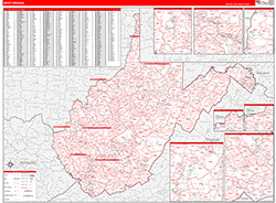 West Virginia Wall Map Zip Code Red Line Style 2026