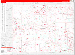 Wyoming Wall Map Zip Code Red Line Style 2024