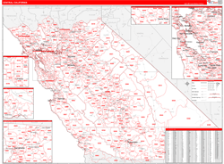 California Central Wall Map Red Line Style 2024