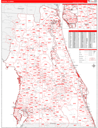 Florida Central Wall Map Red Line Style 2024
