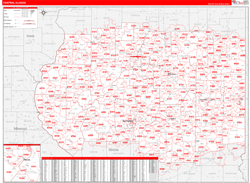 Illinois Central Wall Map Red Line Style 2024
