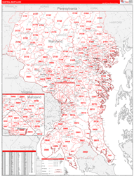 Maryland Central Wall Map Red Line Style 2024