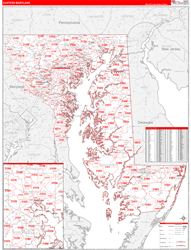 Maryland Eastern Wall Map Red Line Style 2024