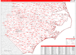 North Carolina Eastern Wall Map Red Line Style 2024